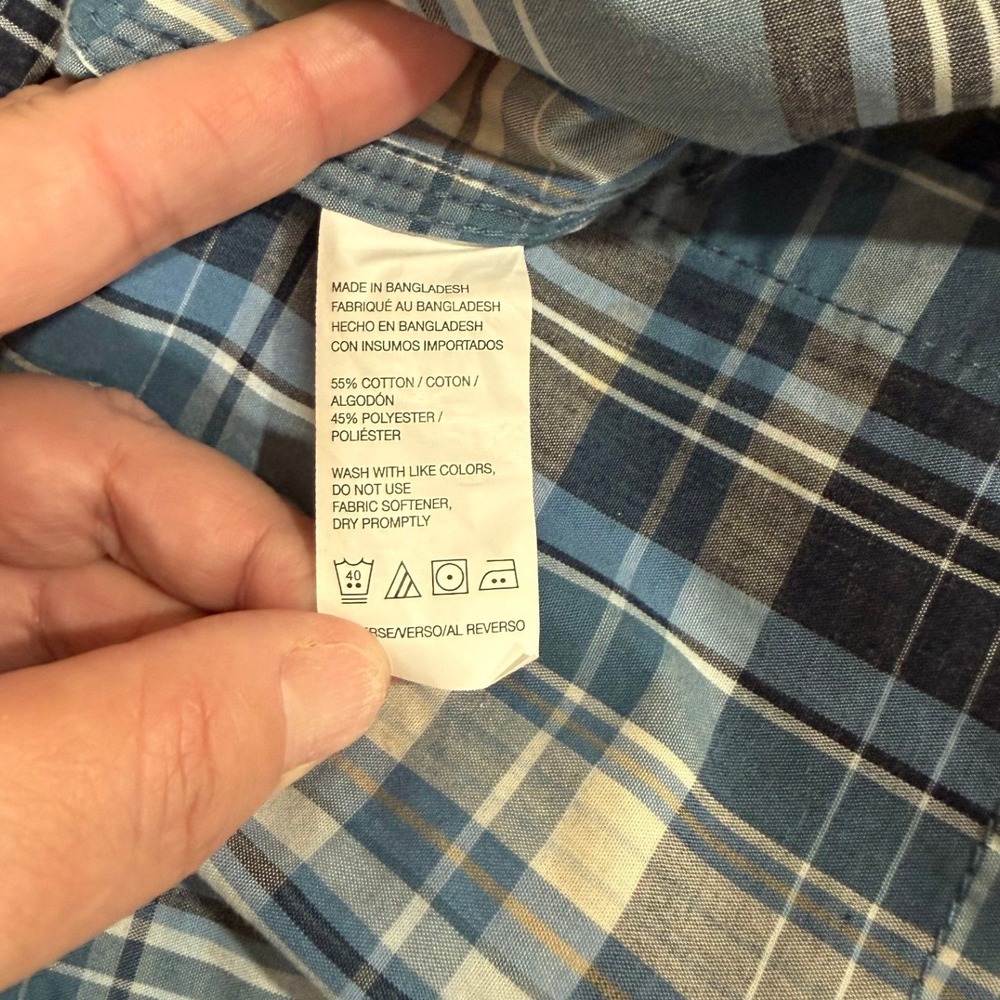 G.H. Bass‎ Co. Mens Plaid Short Sleeve Button Down Shirt XL Blue Tan White - Picture 4 of 5